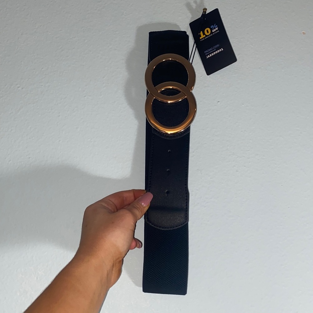 Wide Black & Gold Elastic Waist Belt